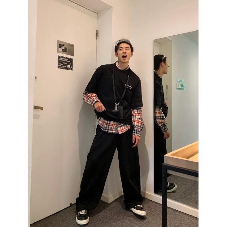 2024 Клетчатая рубашка с длинным рукавом в японском стиле Гонконга Ins Свободная рубашка для мальчиков Летнее модное универсальное повседневное пальто
