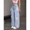 Женские черные мешковатые джинсы Harajuku Y2k Aesthetic Butterfly Denim Trousers Корейские джинсовые брюки Vintage Wide Leg Pants