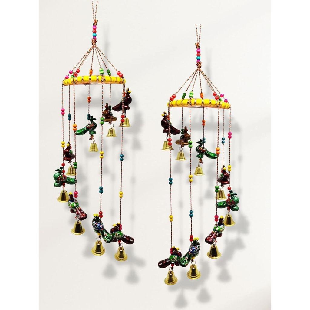 Colored Bell Wind Chime  Door Wall Hanging Showpiece Wall Hanging Home Décor Home Furnishing Diwali Gift Corporate Gift (Pack of 2, Peacock)