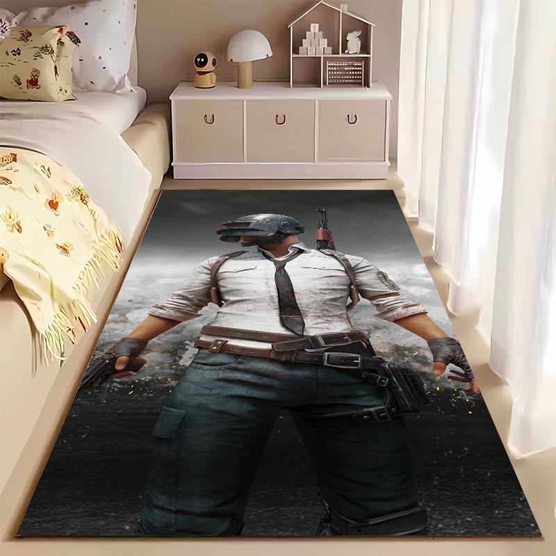 "Gaming Warrior Carpet with Helmet and Gun Print for Living Room Decor" Suitable for use as an anti-slip for living room bedroom sofas