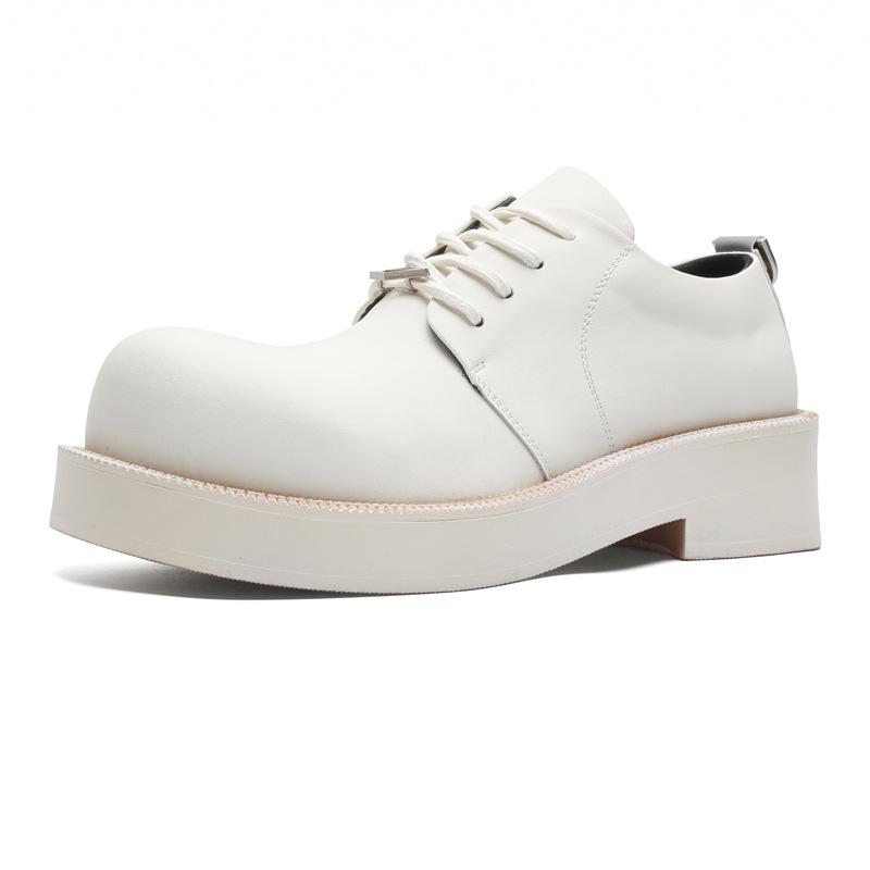 Летние белые кожаные туфли мужские нишевые интернет знаменитости прилив толстая подошва увеличивающая круглый нос дерби туфли 24225-J