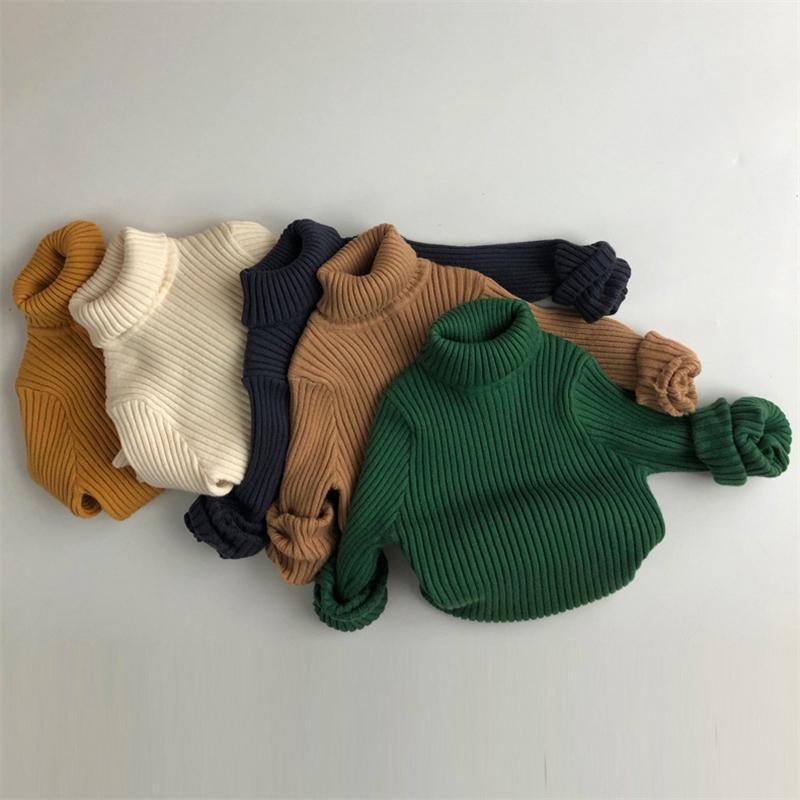 Autumn Kids Sweaters Solid Girls Sweater Basic Striped Boys Pullover Turtleneck Knitwear Tops Clothes