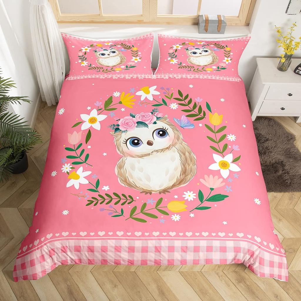 Comforter Kawaii Rabbit Cartoon Animal Bedding Set Geometry Grid Checkered Comforter Colorful Flowers Butterfly Bed Set