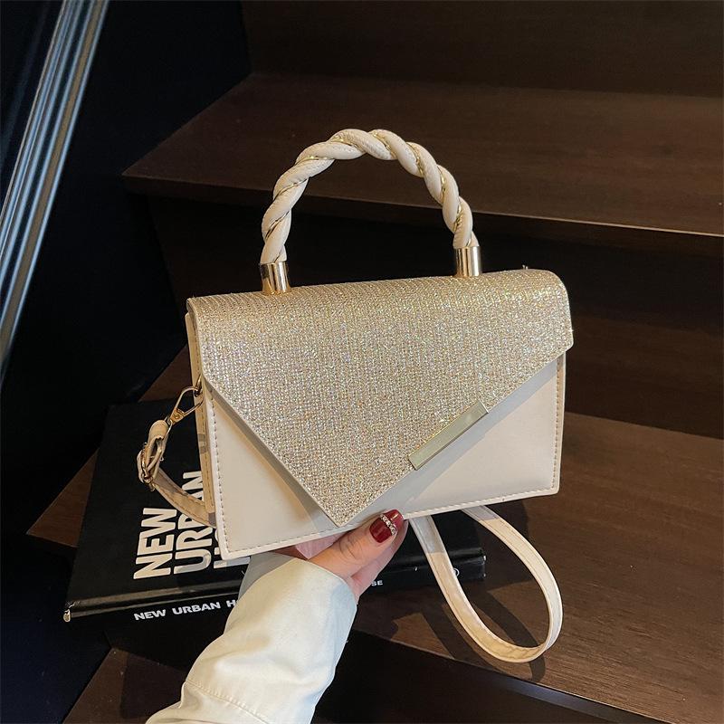 New Bag Women's High-end Shoulder Messenger Bag Women's Bag Versatile Handbag Small Fresh Gold Silk Embroidery Thread Small Square Bag