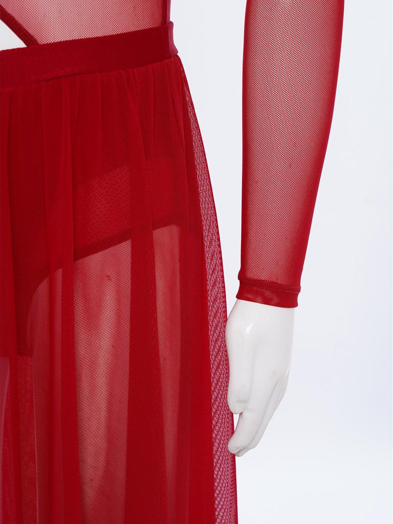 Костюм для лирического выступления для девочек, круглый вырез, дизайн с вырезами, пэчворк по бокам, асимметричное танцевальное платье из прозрачной сетки