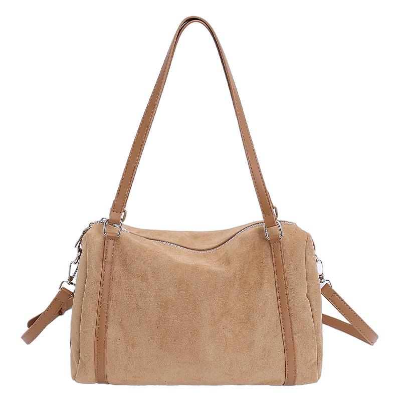 2025 Suede Boston Bag: High-End, Large Capacity One-Shoulder Crossbody