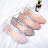 Women Summer Slippers Sparkling Jelly Shoes Shiny Baotou High Elastic Shoes Loafers Zapatos Mujer Casual Flat Shoes Dance Flats
