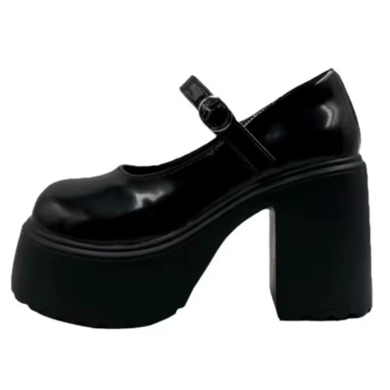 Модные туфли-лодочки на высоком каблуке Мэри Джейн Осень 2025 Лаковые кожаные туфли на каблуке Женские массивные туфли на платформе с ремешком на щиколотке для женщин