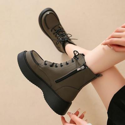 Ботильоны женские ботильоны на толстой подошве короткие туфли на шнуровке для женщин черная обувь со шнурками элегантные туфли на среднем каблуке платформа новинка