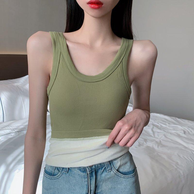 Осенью и зимой женская облегающая жилетка с утолщенной флисовой основой, теплая рубашка без рукавов