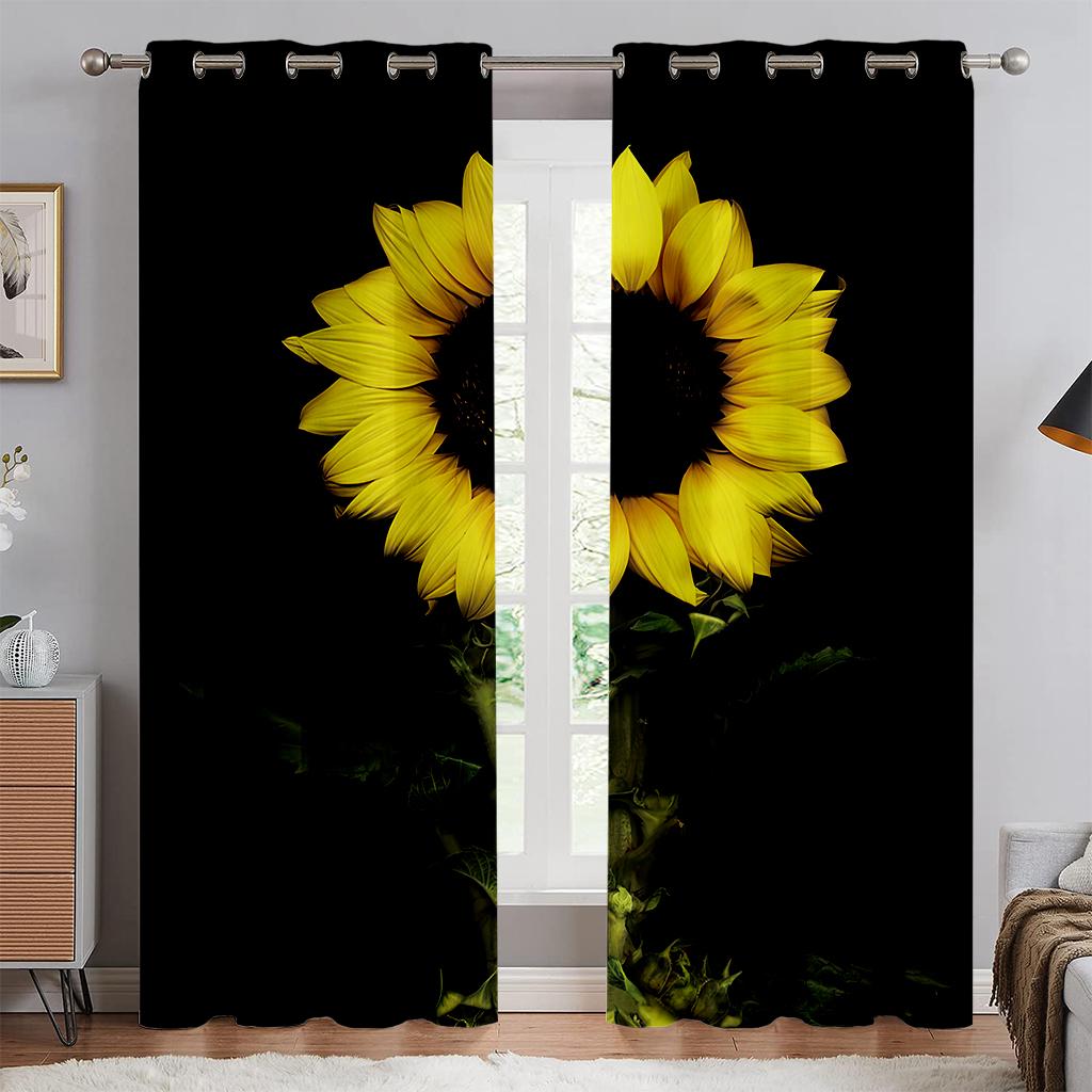 Красочные цветочные шторы, 3D-печать Sunflower Sunshine, детская комната, гостиная, украшение для кабинета, карман для штанги, 2 шт.