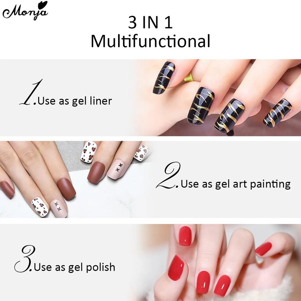 monja Гель для ногтей, 8 мл, кисть для подводки бутылок, УФ-лак, линия для рисования, отмачиваемый лак, DIY маникюр, рисунок, дизайн, аксессуары, черный, белый цвет, лак
