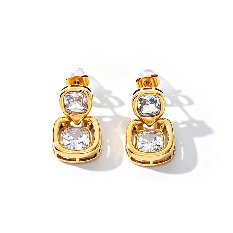 European and American new light luxury simple geometric zircon earrings versatile exquisite stainless steel square earrings fashion earrings
