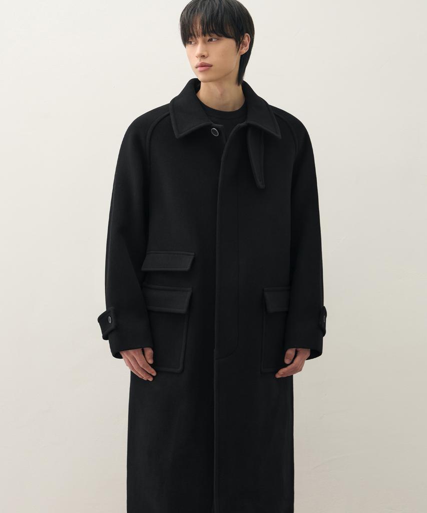 Draw Fit [Oh Jung-Kyu X Draw Fit] Consize Wool Wonder Balmacaan Coat [Black]