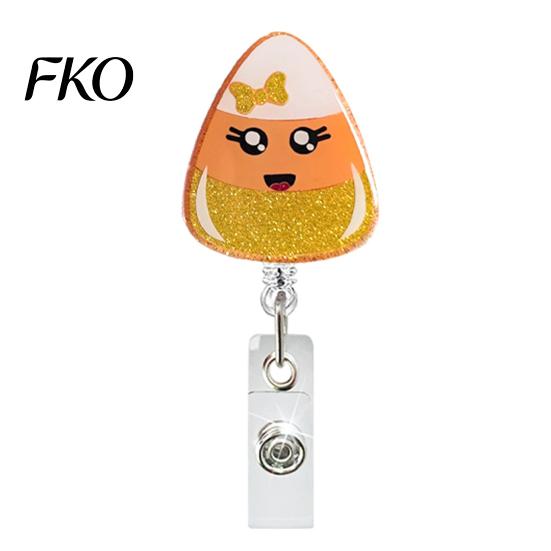 Acrylic Badge Holder Retractable Holder, Halloween Glitter Reel, Cute Ghost Pumpkin ID Card for Nurse Doctor Teacher Worker Decorative Reel