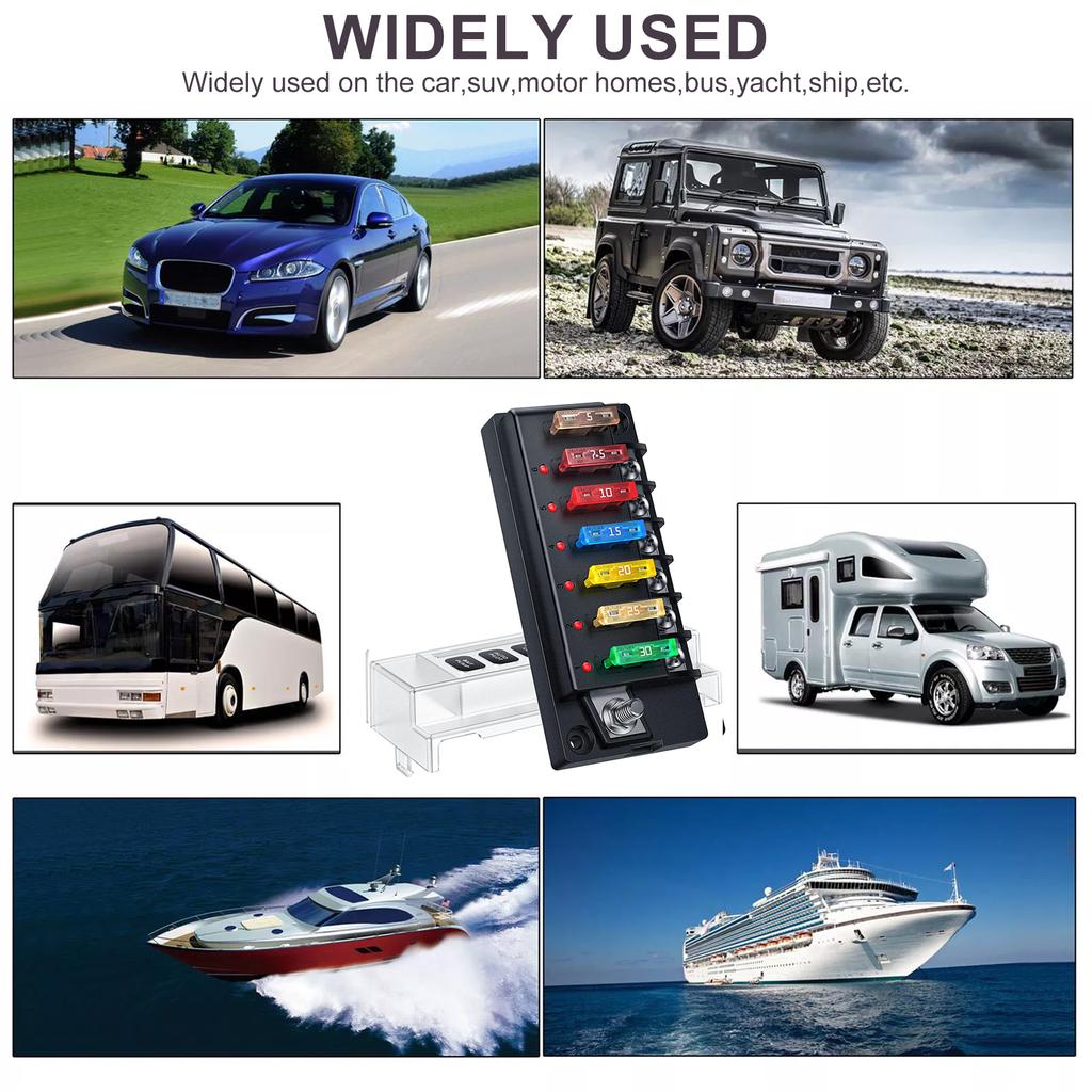4/6 Way Car Boat Fuse Box Holder 12V Blade Fuse Box Holder Fuse Panel Fuse Holder Block with LED Indicator Waterproof Dust-Proof
