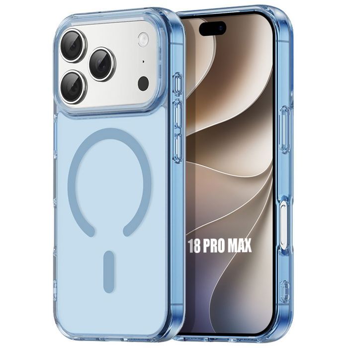 Coque pour iPhone 18 Pro Max, Anti-Rayures Antichoc avec Anneau Magnétique - Bleu Translucide