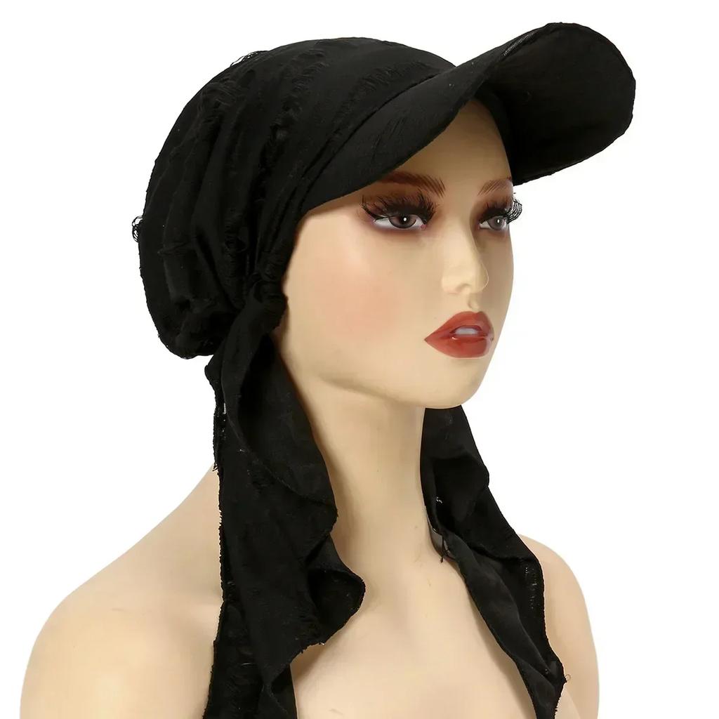 New Shimmer Pre-Tied Hat Women Muslim Hijab Turban Long Tail Headscarf Beanies Bonnet Hair Loss Chemo Cap Head Wrap Bandanas