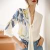 Autumn Print V-neck Ribbon Style Temperament Long Sleeved Shirt with Women's Design Sense Top Blouses & Shirts