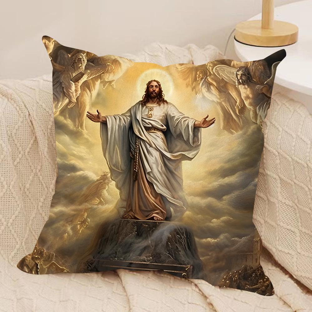 Jesus Christian Cool Cushion Cover Silky Short Plush Invisible Zipper Dustproof Sofa Pillow Case For Home Decor
