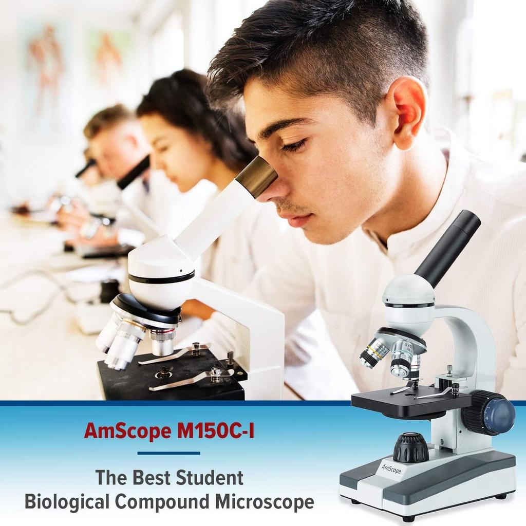AmScope 40X-1000X All-Metal Optical Glass Lens Cordless LED Student Biological Compound Microscope