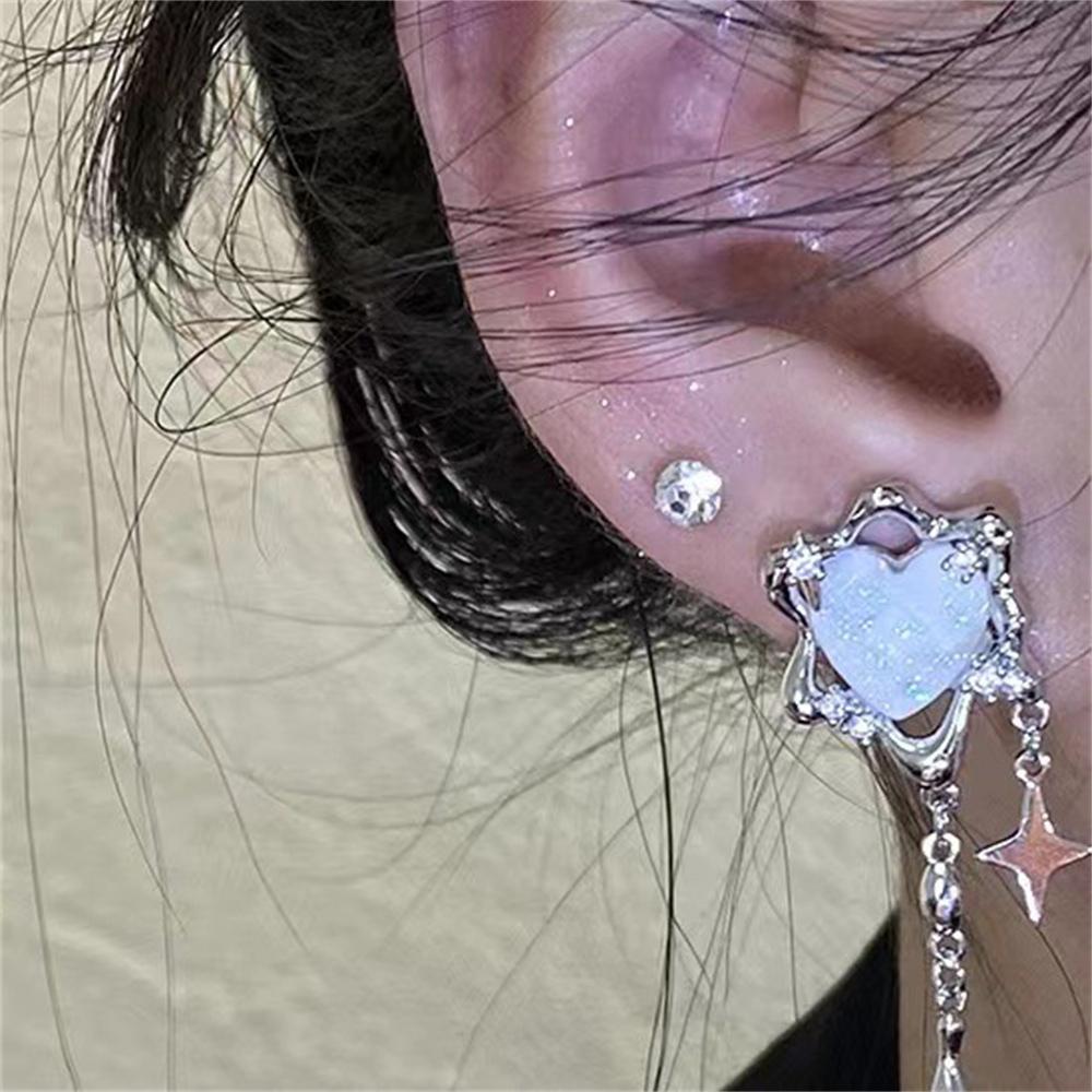 Корейские серебряные длинные серьги-кисточки в форме сердца для женщин-подростков, милые крутые серьги-подвески в форме звезды, ювелирные аксессуары