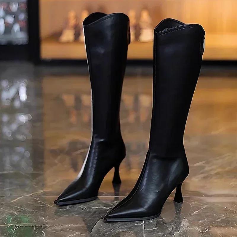 Модные женские сапоги с острым носком, сексуальные кожаные туфли на высоком каблуке, женские трендовые элегантные ботинки челси, туфли-лодочки, новые туфли на шпильке, женские ботинки