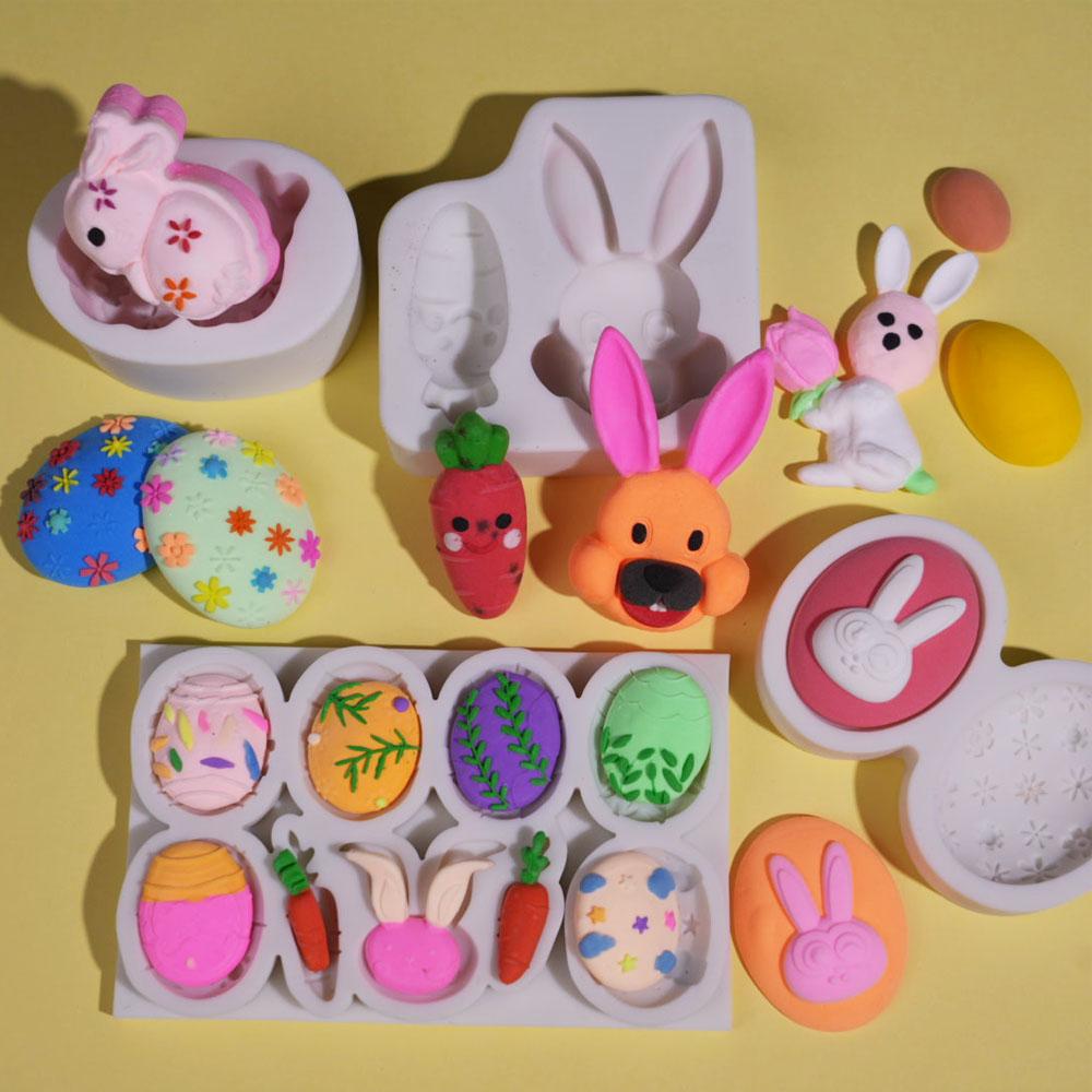 3D Яйцо Кролик Силиконовая Форма Для Свечи Мультяшная Форма Для Мыла Сделай Сам Инструмент Из Смолы Глины Рельеф Растение Морковь Форма Искусство Домашний Декор Пасхальные Подарки
