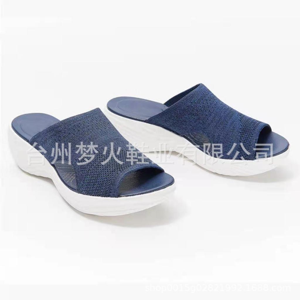 Summer New Fashionable Women's Outer Wear Wedge Heel Thick Bottom Fly-woven Solid Color Cool Slippers Women Breathable