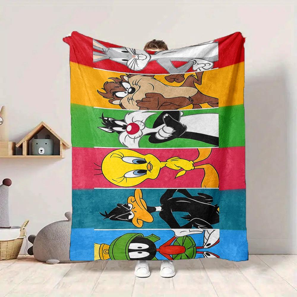 1 шт. Фланелевое покрывало Looney Tunes с мультяшными персонажами - Легкое, Мягкое, Теплое, Всесезонное покрывало для дивана, кровати, путешествий, кемпинга L1029199