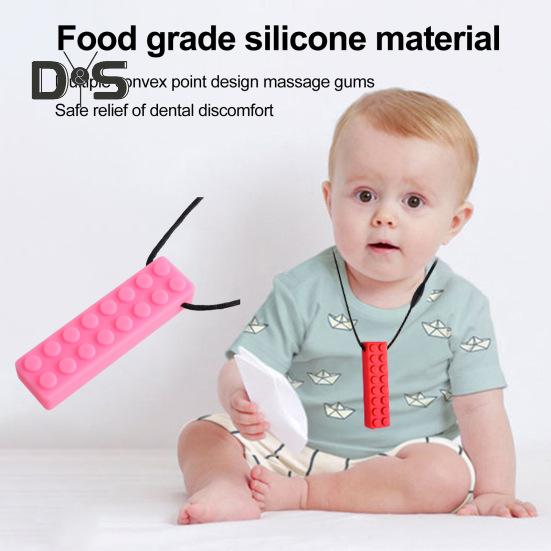 Детский молярный строительный блок из пищевого силикона с радужной оправой и шнуром, препятствующий глотанию, развивающий моторику полости рта, сенсорное жевательное ожерелье, прорезыватель для зубов