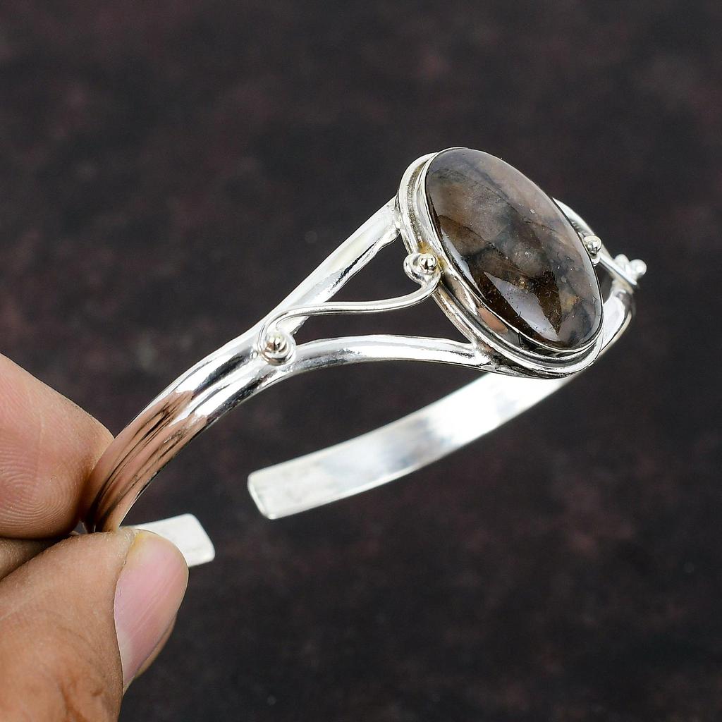 Браслет-манжета с хиастолитом, ювелирные изделия ручной работы, стерлинговое серебро 925 пробы, браслет-манжета, браслет-манжета с драгоценным камнем, регулируемый браслет, подарок для женщин, достойные ювелирные изделия