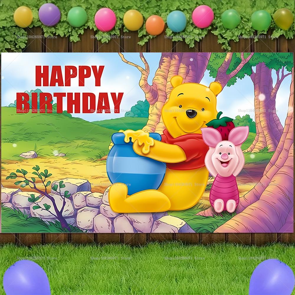 Kids Birthday Party Backdrop Winnie The Pooh Hundred Acre Wood Baby Shower Vinyl Banner Studio Photography Background Supplies