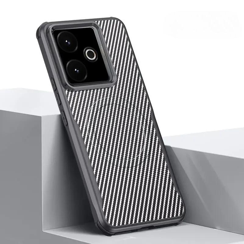 Carbon Fibre Texture Magnetic Case for Realme GT7 GT 7T Matte Shockproof Wireless charging Soft Bumper Cover for Realme GT 7 Pro