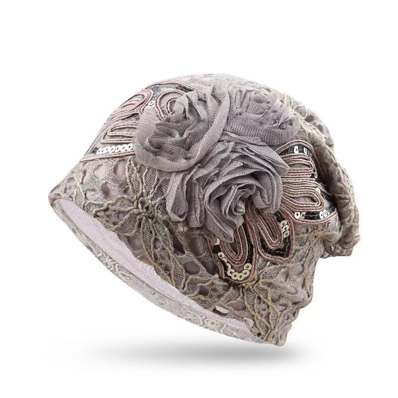 Omen Sequins Lace Turban Cap Flower Muslim Headwear Hat Female Head Wraps Ladies Bonnet Turbante Mejur