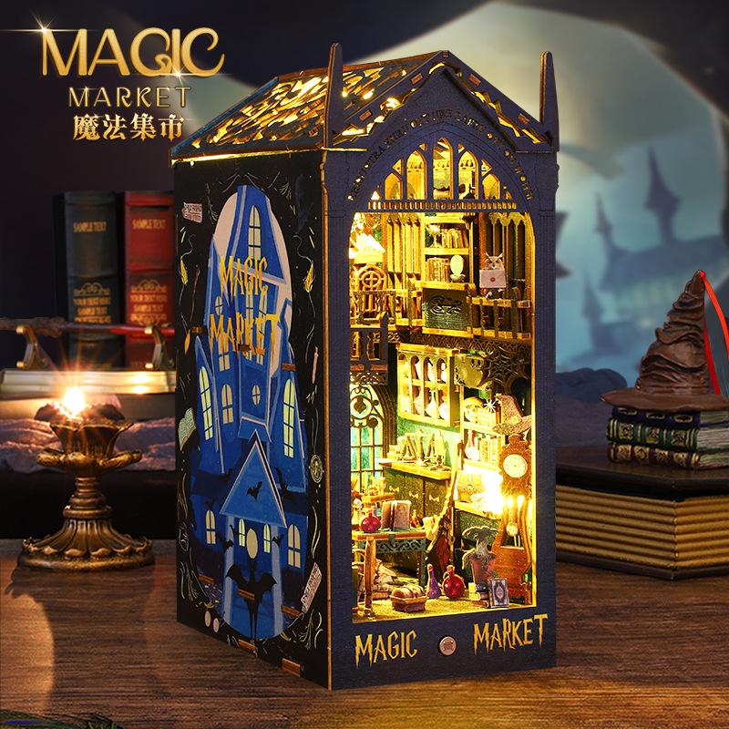 DIY Miniature House Magic Market 3D Puzzle Book Nook Kit Micro Model Building Toy Birthday Gift