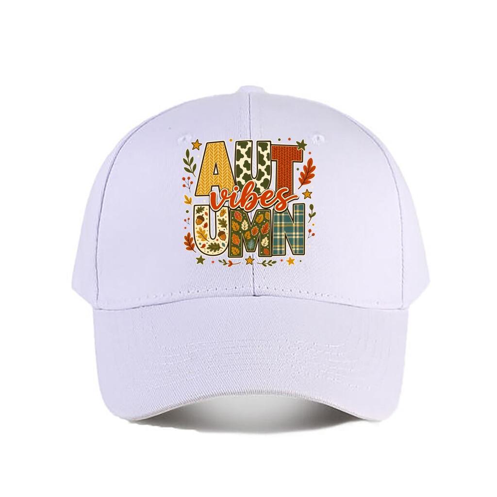 Autumn Vibes Pattern Mix Typography Baseball Cap Fashion Outdoor Sports Sunhat Unisex Snapback Cap Womens