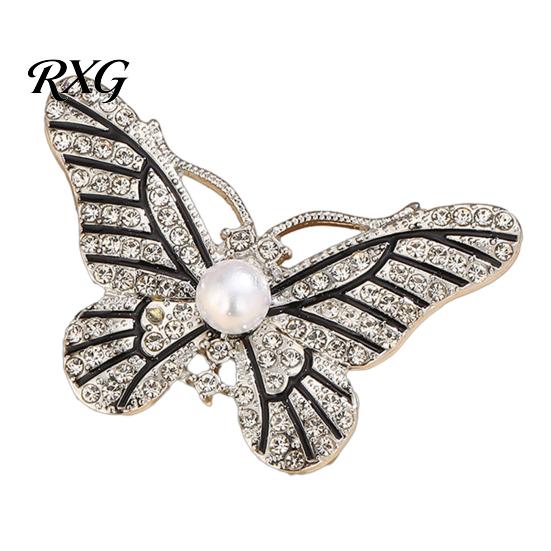 Decorative Butterfly Pin Faux Pearl Rhinestone Brooch, Women Girls Alloy Lapel Strong Buckle Brooch Pin, Sweater Cardigan Coat Clothing Accessories,