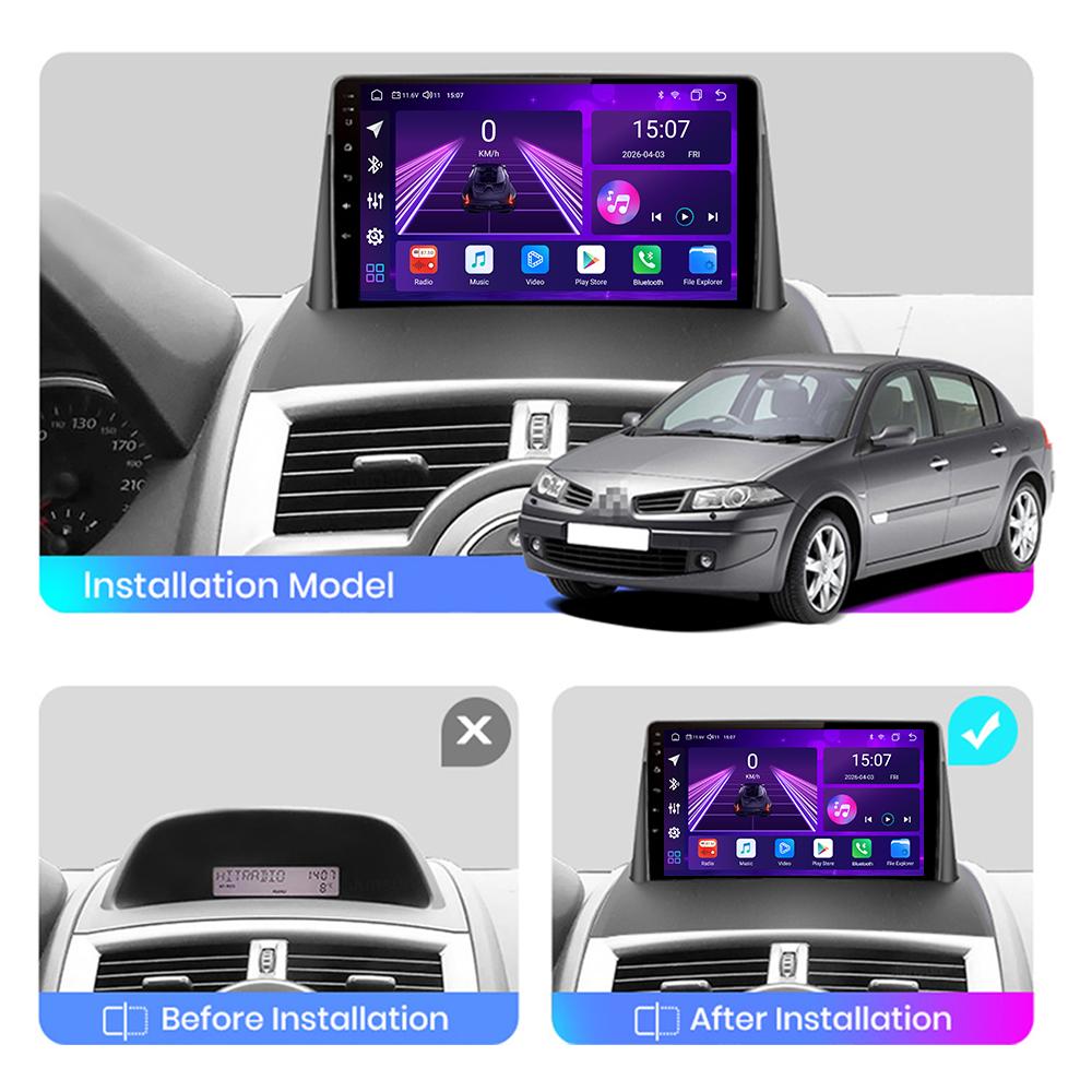 Автомобильная магнитола Android Car-Play для Renault Megane 2 2002-2009 Мультимедийный плеер Головное устройство Стерео Навигация GPS BT WIFI, 8 ЯДЕР ,2+32 ГБ