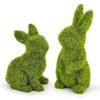 2 PCS Easter Bunny Decorations,Green Faux Moss Flocked Easter Spring Bunnies Figure