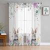 Тюлевые шторы с пасхальными яйцами, кроликом и цветами для гостиной, прозрачные занавески для спальни, кухни, жалюзи, вуаль, шторы