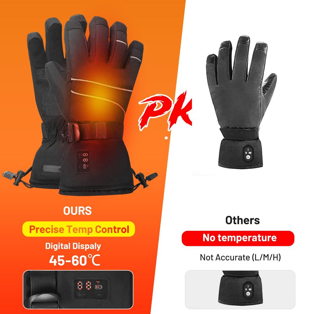 Перчатки с подогревом, водонепроницаемые ветрозащитные перчатки с подогревом, зимние перчатки с точным контролем температуры, уличные перчатки с электрическим подогревом