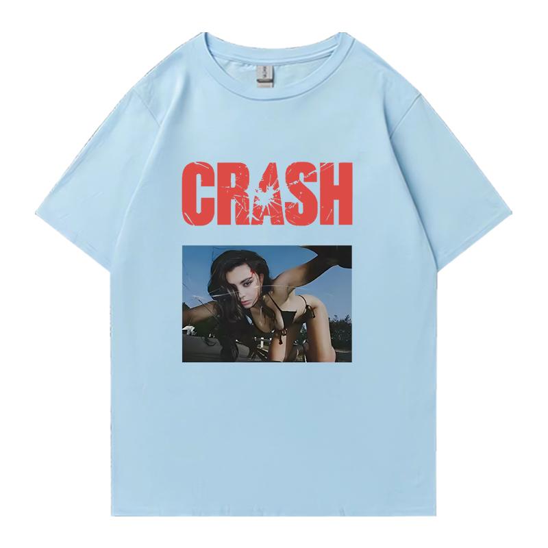 2026 Горячий Новый Хлопковый Футболка с Круглым Вырезом Charli XCX CRASH Оверсайз Летняя С Коротким Рукавом Футболки Унисекс Женские 100% Хлопок Большие Размеры Топы