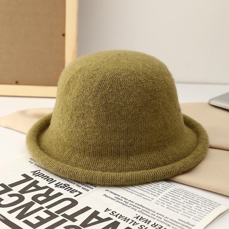 Свернутая шляпа-котелок Женская зимняя модная соломенная шляпа Вязаная шляпа-горшок Японская повседневная универсальная шляпа-ведро