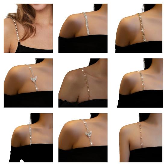 1 Pc Rhinestone Shoulder Strap Silver Rhinestone Bra Shoulder Chain Jewelry Adjustable Underwear Strap for Festival Rave Bridal Wedding Dress