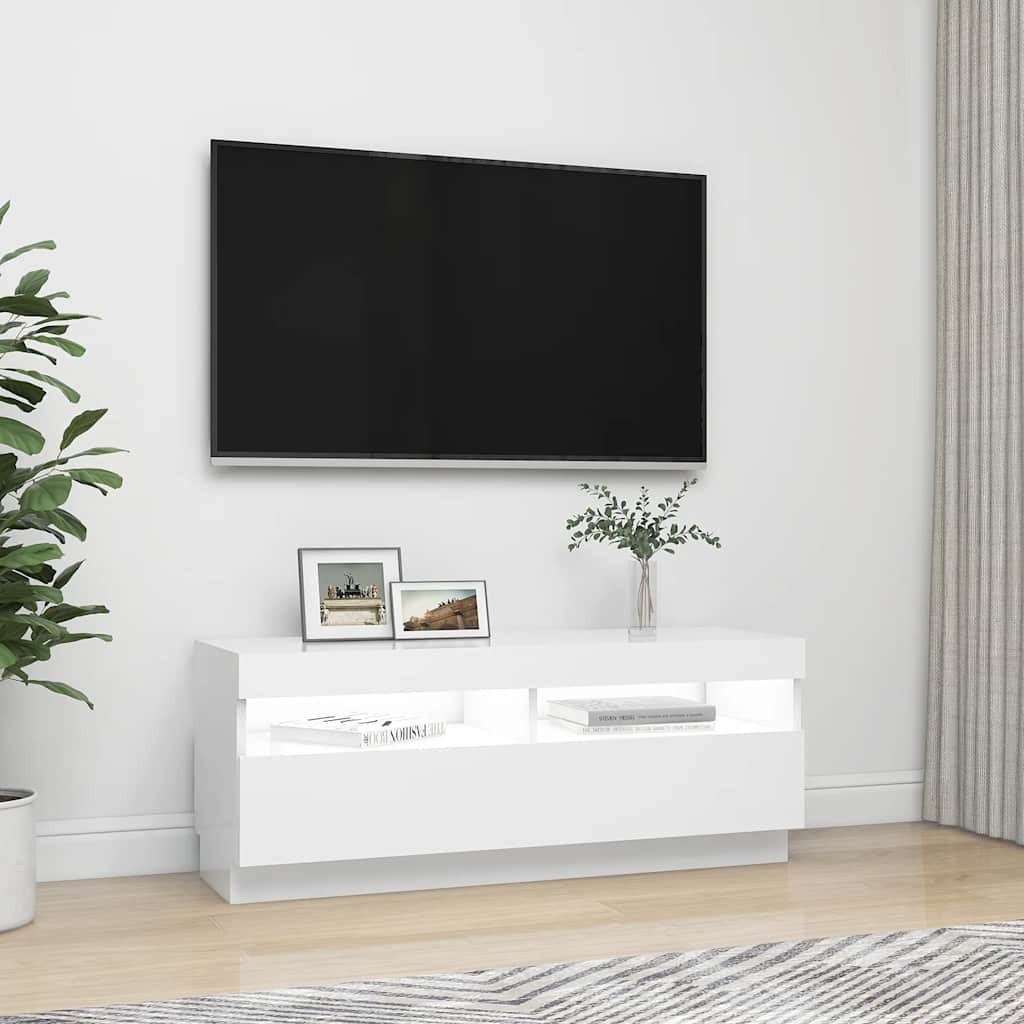 Vidaxl Szafka Pod Tv Z Oświetleniem Led, Biała, 100X35X40 Cm