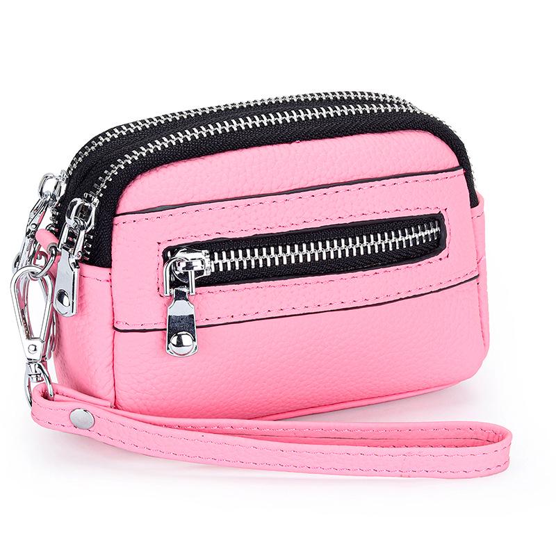 Женский мини-клатч: Кошелек для монет из натуральной кожи с двойной молнией и большой вместимостью - Первый слой коровьей кожи