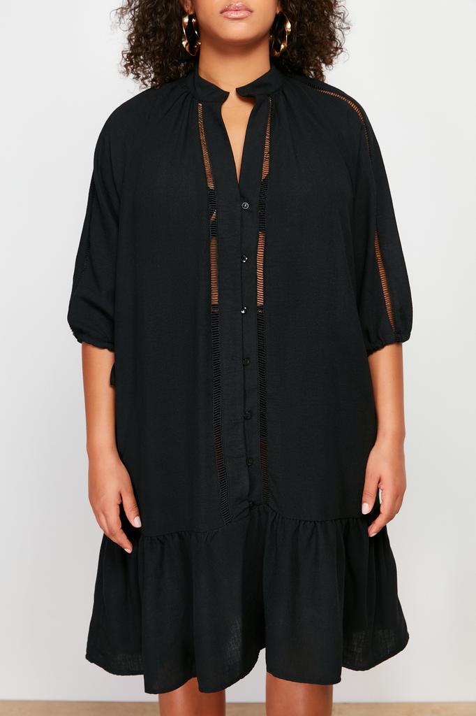 Женская мода, новое платье больших размеров, черное пляжное платье с v-образным вырезом и воланами