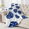 Blue Monstera Leaf Flannel Throw Blanket – Stylish Plant Pattern, Soft Cozy Fleece for Home, Office, Sofa & Car – All-Season Use