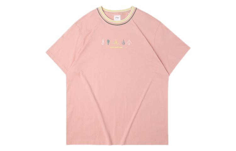 Li Ning Sports Fashion Collection T Shirts Women's Misty Rose Pink Crew Neck Moderate Straight Fit AHSQ246-1